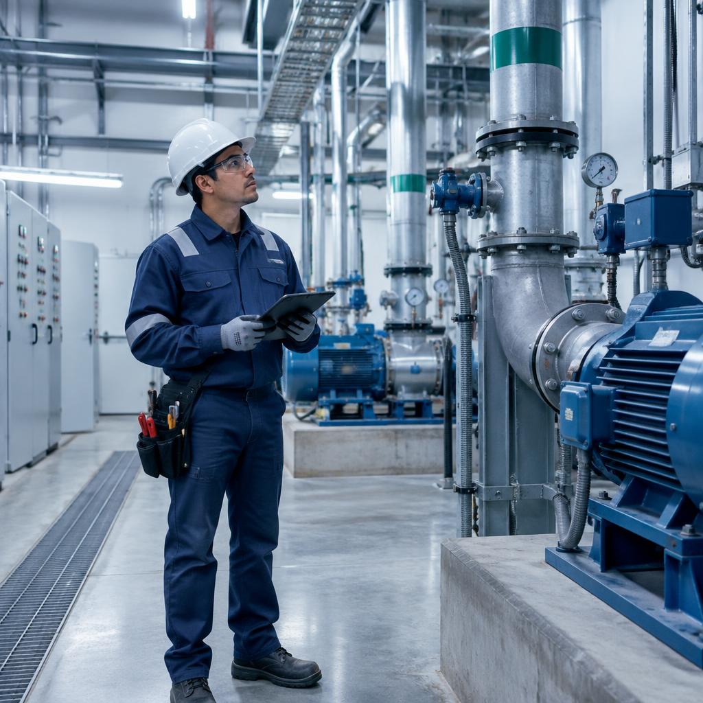 Técnico realizando una inspección de equipos industriales